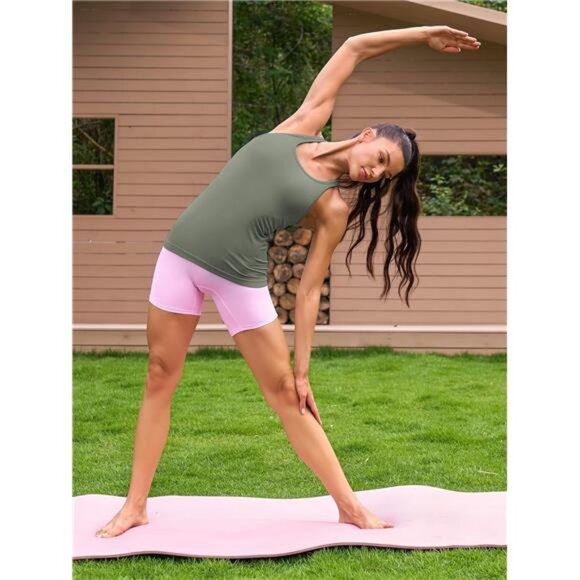 Ribbed Workout Tank Tops for Women with Built in Bra Tight Racerback Scoop Neck - Picture 4 of 7